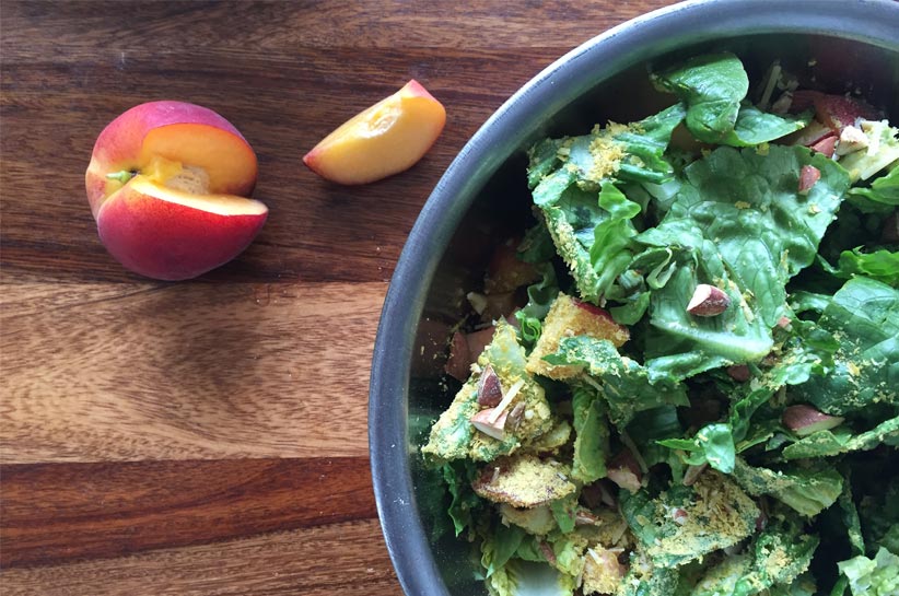 Delicious, Healthy Peach and Nutritional Yeast Salad.